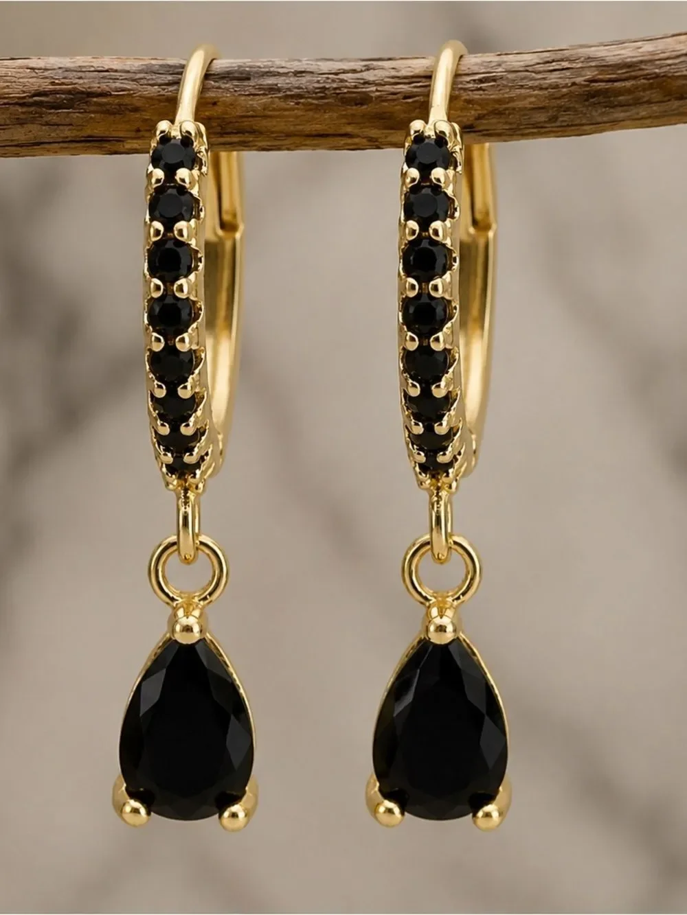 Men’s Gold Tone Huggie Hoops with Black Stones
